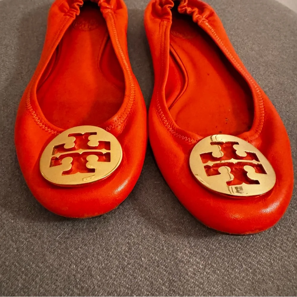 Tory Burch Red Leather Reva Ballet Flats - Picture 3 of 6